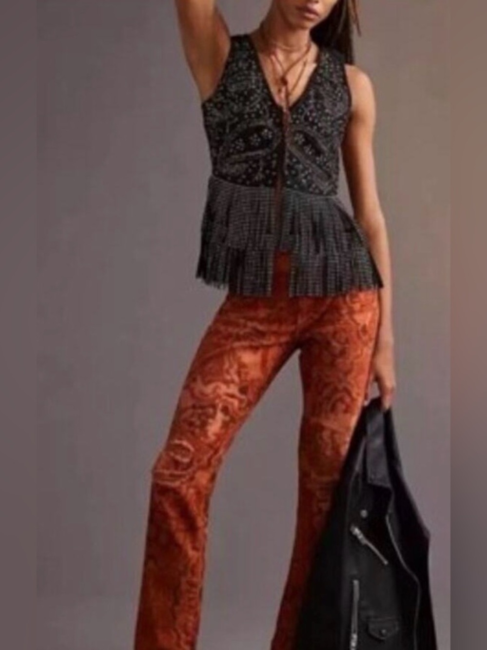 Anthropologie Pilcro Rust Paisley Slim Crop Boyfriend Jeans Size 32